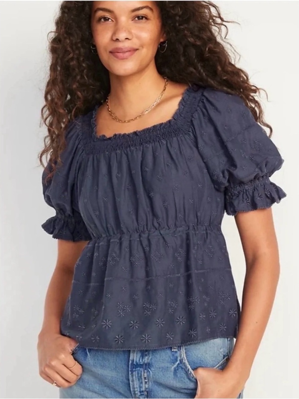 Old Navy Navy Blue Smocked Square-Neck Peasant Blouse Size 2X